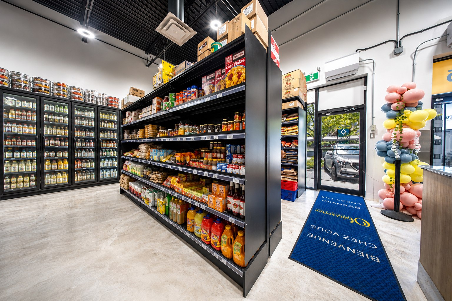 Rayons d'épicerie antillaise remplis au magasin Obéissance de Montréal