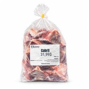 Sachet transparent étiqueté Obéissance contenant des morceaux de cabrit sur fond blanc