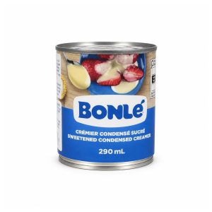 Boîte de 290 ml de crémier condensé sucré Bonlé sur fond blanc