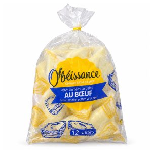 Sachet de 12 pâtés haïtiens surgelés au bœuf Obéissance sur fond blanc