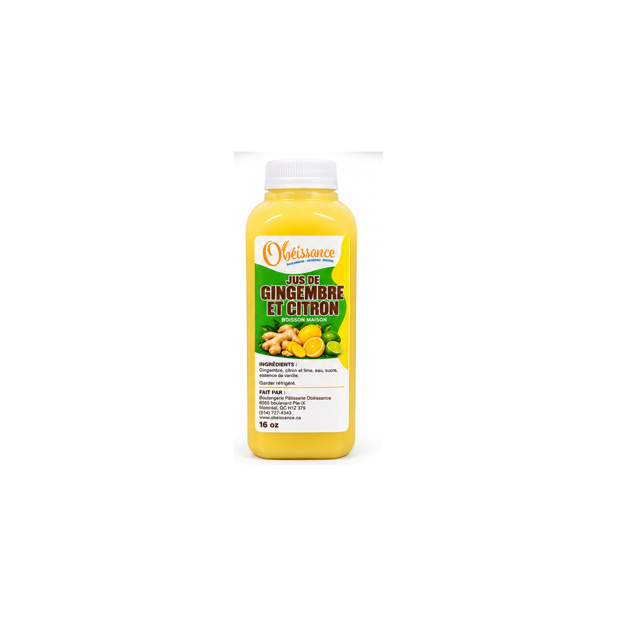 Jus de gingembre et citron Obéissance - 16 oz